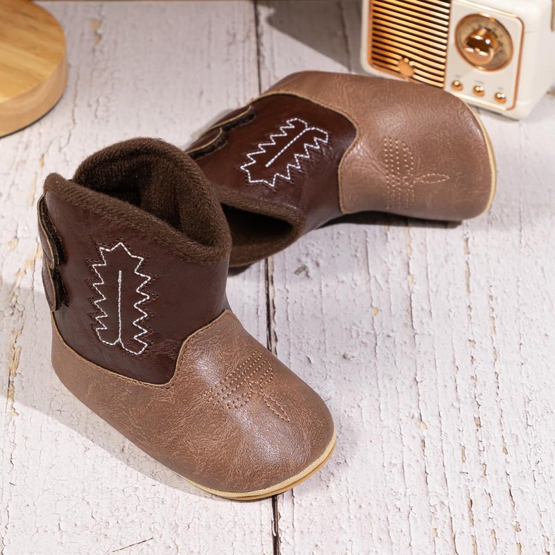 HsdsBebe Baby Boys Girls Western Cowboy Boots Infant Moccasins High Top Booties Toddler Soft Sole Non-Slip First Walker Crib Shoes - Image 4